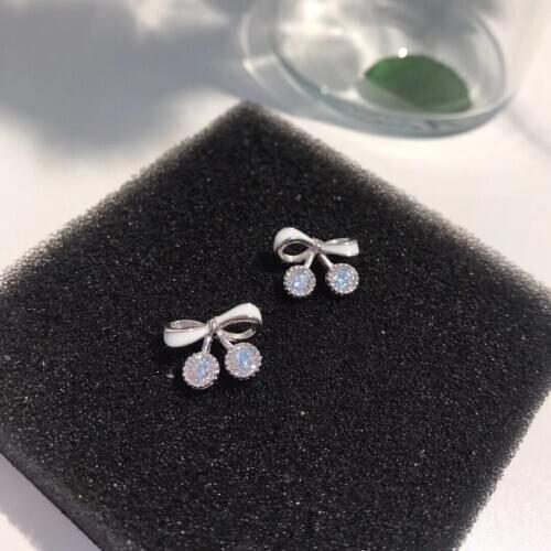 Real 925 Sterling Silver Stud Earrings Nifty Cubic Zirconia Delicate Jewelry Cherry Modeling Stylish Two Bead Earring Dip Copal