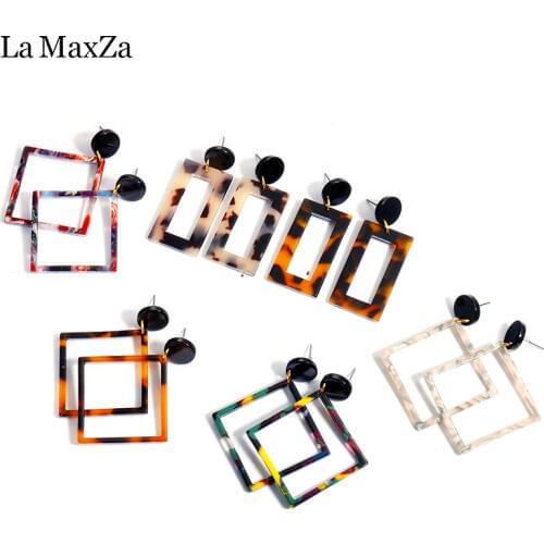 Exaggerated Retro Resin Texture Rectangle shaped Stud Earring For Women Leopard Clear Geometry Ear Acetate Plate Jewelry