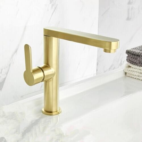 Bathroom Basin Faucet Brass Sink Mixer Tap Hot & Cold Lavatory Crane Deck Mounted Single Handle Kitchen Tap 360 Degrees Rotating