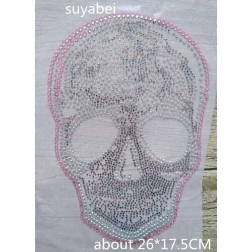 2pc/lot Big skull design rhinestones sticker hot fix rhinestone transfer motifs iron on applique patch design hot fix