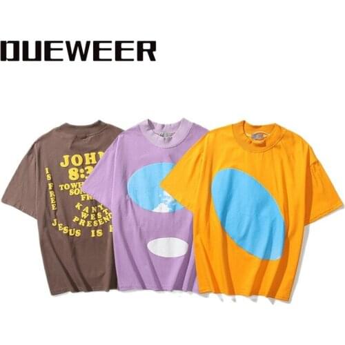 Dueweer Mens Women Tops T-shirts Vintage Jesus Kanye West Hip Hop Short Sleeve Purple Yellow Brown Streetwear T-shirt Tees