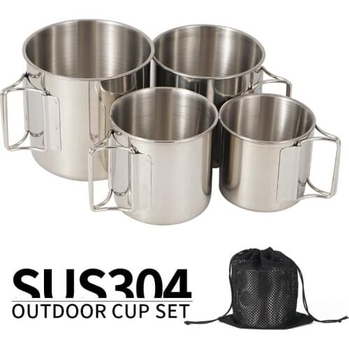 Outdoor Stainless Steel Folding Cup Portable Set Bowl Mountaineering Camping Barbecue Rice Bowl Travel 4-piece Cup Bowl