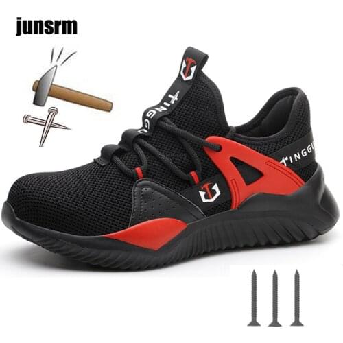 Work safety shoes mens steel toe cap anti-smashing construction boots outdoor non-slip protection toe breathable sports shoes