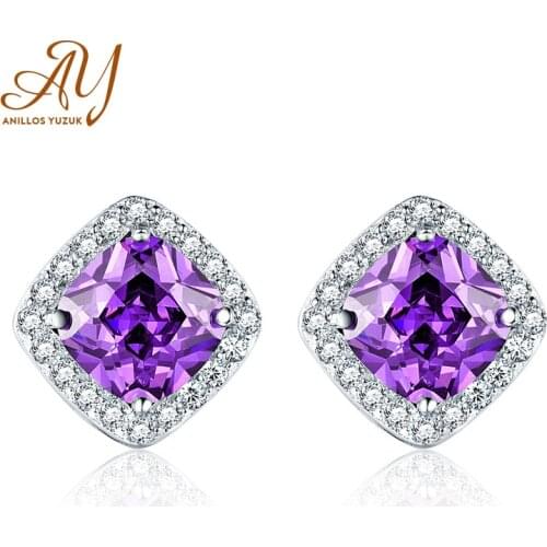 Anillos Yuzuk 100% Really Silver 925 Jewelry Amethyst Stud Earrings For Women 925 Sterling Silver Stud Earrings Fine Jewelry