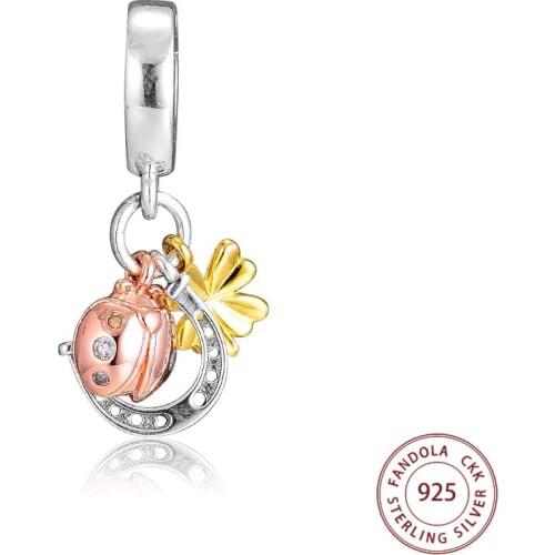 100% 925 Sterling Silver Horseshoe, Clover and Ladybird Charm Beads Fits Pandora Bracelets Charms for Women DIY Jewelry Making