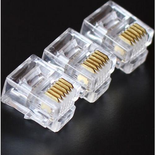 100Pcs 6P6C Crystal Head RJ12 Modular Plug Gold Plated Network Connector For Solid Phone Cables Connectors