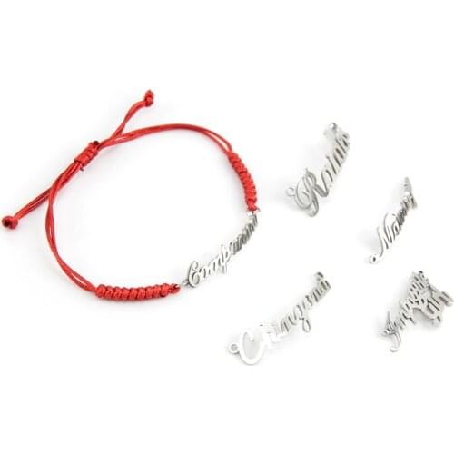 100pcs Women Customized DIY Name Logo ID Bracelet Stainless Steel mirror polished bended connector Cord Rope bracelet