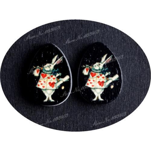 13x18mm Rabbit Tear Drop Shape Painted Wood Laser Cut Cabochon to make DIY Rings, Earrings, Brooch, Necklace pendant