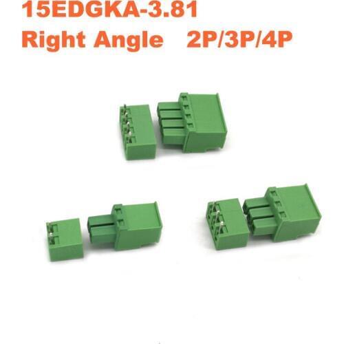 Pitch 3.81mm Right Angle 2P 3P 4P Screw Plug-in PCB Terminal Block Pluggable Connector male/female 15EDGKA+RC morsettiera