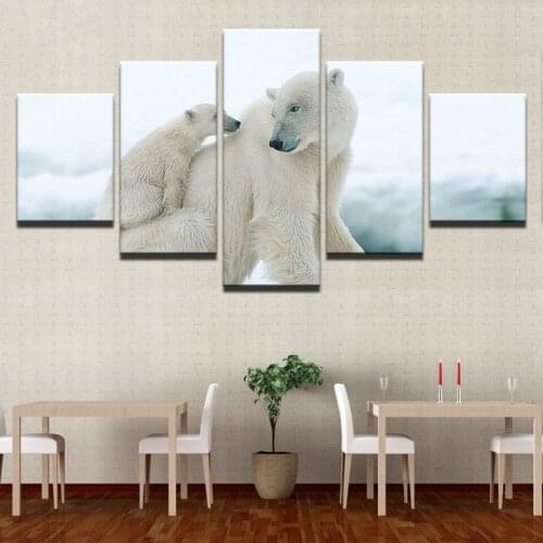 Framed Home Decor Canvas HD Prints Posters 5 Pieces Baby Polar Bears Canvas Paintings Living Room Wall Art Picture