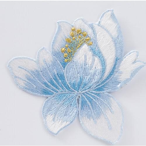 20pcs/lot Embroidery Patch Lotus Flower Pink Red Gold Blue Clothing Decoration Sewing Accessory Diy Iron Heat Transfer Applique