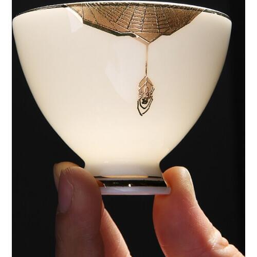 Jade porcelain tea cup Dehua white porcelain gift thick tire Pu 'er tea bowl cup upscale tea ceremony supplies