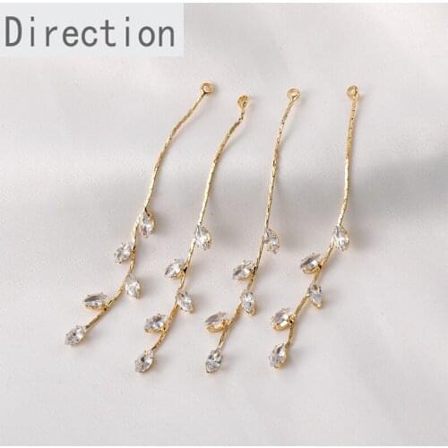 Copper-plated 18k gold color-preserving long willow leaf zircon chain tassel pendant ear line diy earrings jewelry accessories