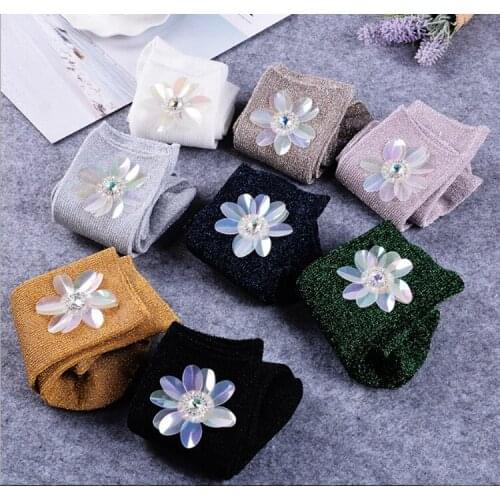 Gtglad 1 pair Glitter rhinestone White sequins Socks Women Fashion Short Shiny Harajuku Soft Ladies Funny Socks Hand-made Socks