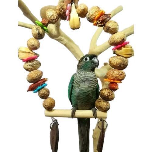 Bird Swing Toy Chewing Nuts Toys Parrot Wooden Perch Bird Cage Hanging Treat Toys for Small Macaw African Grays Cockatoos
