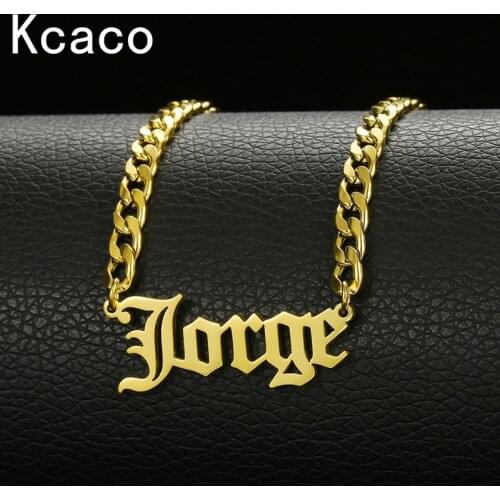 Customized Vintage Stainless Steel Name Necklace Personalized Letter Gold 5mm NK Chain Choker Pendant Nameplate Men Women Gift