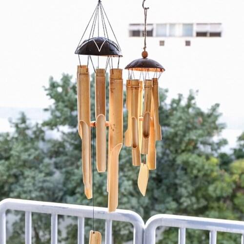Natural Bamboo Multi Tubes Wind Chimes for Outside Decoration Tuned Elegant Chimes Decor Soothing Melodic Deep Tones Decor F19B