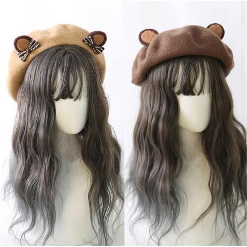 Cute Bear Ear Bow Warm Autumn Winter Sweet Painter Hat Lolita Berets Wool Blend Cap B1684