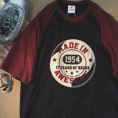 Pure cotton short-sleeved 2021 new American retro raglan contrast T-shirt for men women Hong Kong style Harajuku upper clothes