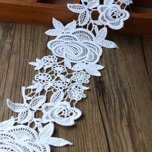 NEW Cotton Embroidered White Beige flower lace fabric Wide sewing DIY trim applique Ribbon cord collar dress decor