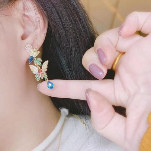 Butterfly Charms DUBAI Bridal Earrings For Women Weeding Luxury Water Drop Cubic Zircon Statement Earrings For Women