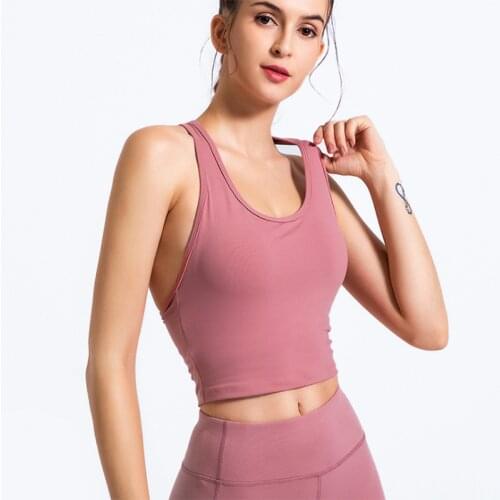 Solid color shockproof huddle yoga vest fitness sports bra stretch fast dry breathable beauty back bra pullover blouse