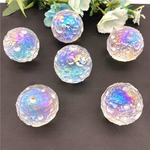 Drop Shipping 1PC Electroplated Aura Natural Crystal Ball Moon Spheres Colourful Rainbow Clear Quartz Rough Natural Stones