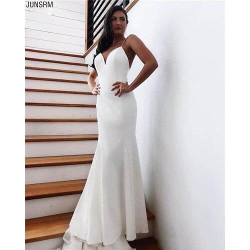 Romantic 2020 Court Train Wedding Dress 2020 Spaghetti Straps Soft Satin Sexy Bridal Gown Elegant Backless Mermaid Wedding Gowns