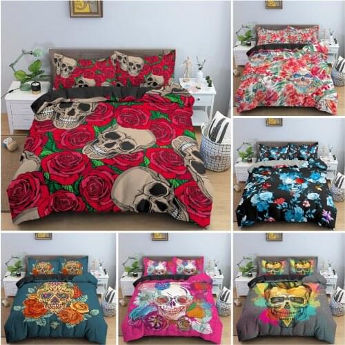 Sugar Skull Bedding Set 3D Printed Duvet Quilt Cover With Pillowcase King Queen Twin Full Size Bedclothes Bedroom Decor 2/3PCS