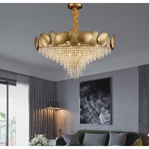 Modern Gold Titanium Led Chandeliers Lighting K9 Crystal Living Room Led Pendant Chandelier Lights Dining Room Led Hanging Lamp