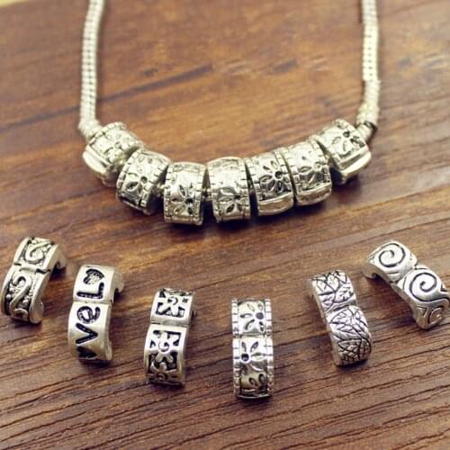 Antique Silver Color Round European 10Pcs 3.2mm Hole Big Hole Spacer Beads for DIY Jewelry Making Charms Bracelet Finding