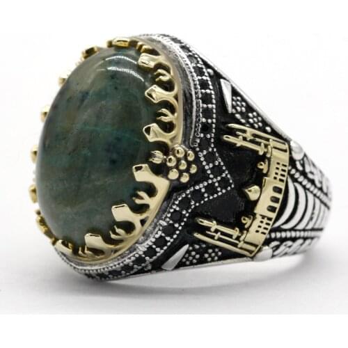 Solid 925 Sterling Silver Men Rings Natural Phoenix Stone Vintage Turkish Ring Constantinople Auspicious Fashion Wedding Jewelry