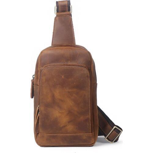 Nesitu High Quality Vintage Brown Genuine Crazy Horse Leather Women Men Chest Bag for ipad Mini Shoulder Messenger Bags M072