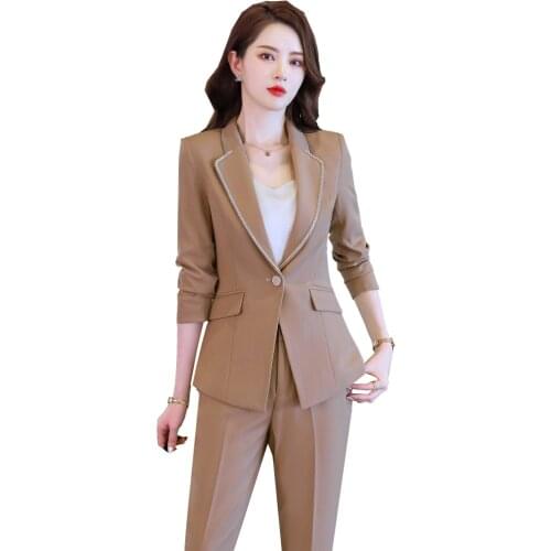 2021 New Black White Khaki Pant Suit Women Office Ladies Jacket Blazer And Trousers Female Business Formal Work Wear 2 Piece Set