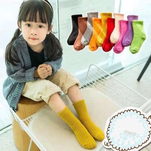 1 pair mid-calf length sock Winter Sweet Candy warm Coral Fleece Baby Socks Soft Warm for 3-8 Years Children