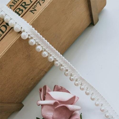 1 yard White Pearl Beaded Tape Lace Trimming Embroidered Lace Ribbon Fabric Handmade Braid Lace Sewing Supplies Craft 1.3cm Wide