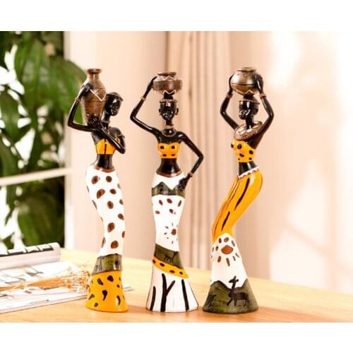 3 pieces/set of resin African figures female sculptures creative ladies tribal dolls living room crafts gifts desktop ornaments