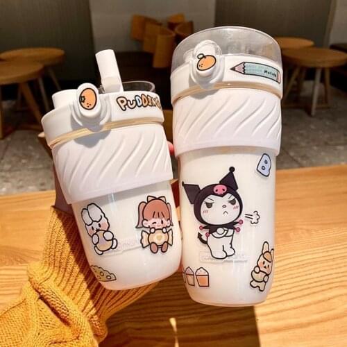 350/500 ML Water Bottles 11.8/17 Oz Coffee Cup with Lid for Children Students Cute Water Cup with Straw Plastic Milk Tea Cup