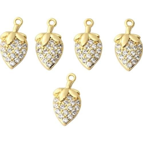 5pcs,11.5*6mm 24K Champagne Gold Color Plated Brass With Zircon Strawberry Shape Pendant Charms High Quality Jewelry Accessories