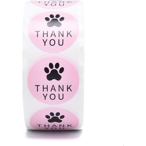 500PCS Pink Thank You Stickers Seal Labes Dog Paw Print Gift Stationery Sticker