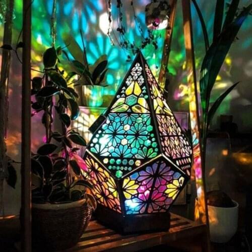 Bohemian Wooden Starry Floor Projection Lamp LED Modeling Lights Romantic Candlelight For Restaurant Cafe Home Party Decoration