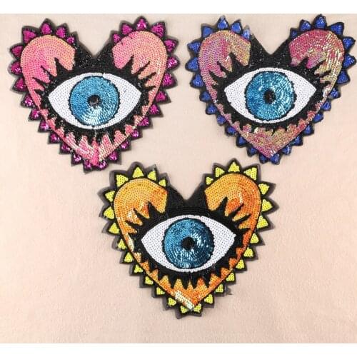 Heart Large Patch (Size:35x31cm) Sew on Sequins Eye of Heart Love Stage Costume Diy Appliques Decor for Clothes