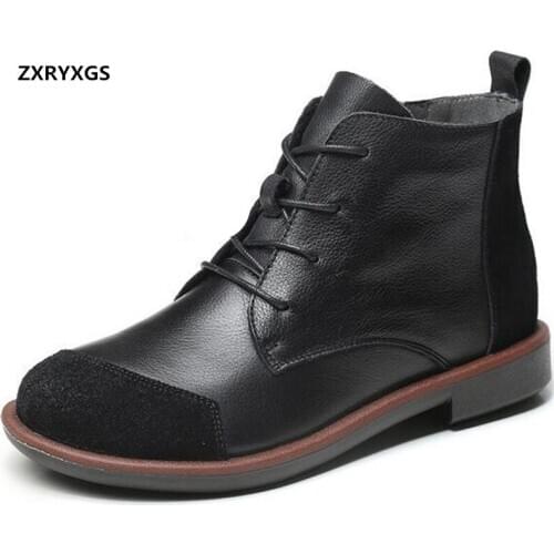 2020 New Classic Retro 100% Natural Soft Genuine Leather Boots Women Ankle Boots Spell Colors Splicing Fashion Woman Boots Flat