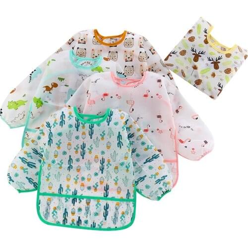 Baby Kids Toddler Long Sleeve Scarf Waterproof Art Smock Feeding Bib Apron Pocket Infant Boys Girls Burp Cloth Banana Bibs