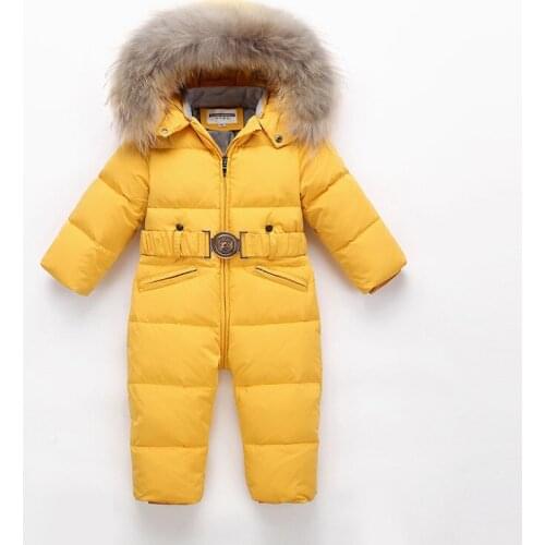 Children Winter Jumpsuit Kids Baby Snowsuit Nature Fur 90% Duck Down Jacket for Girls Coats Toddler Winter Park for Boy Overalls