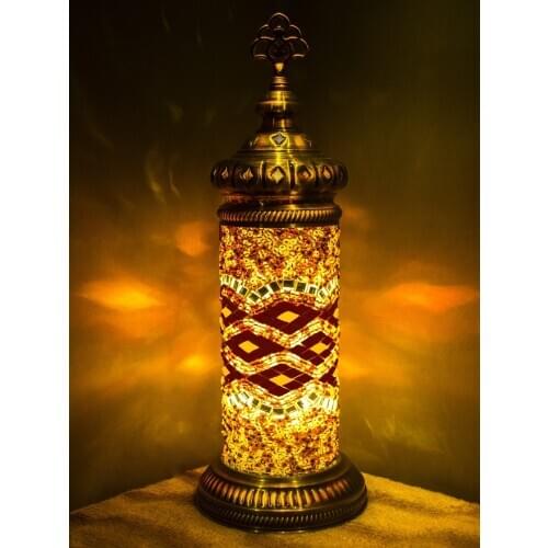 Handmade Lighted Tower Turkish Moroccan Mosaic Authentic Vintage Art Deco Table Bedside Lamp, 8 Colors