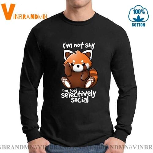Funny graphic shy red panda racoon T Shirt men Long Sleeves tops Autumn summer Selectively social anti social kawaii t-shirt