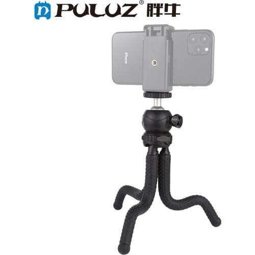 PULUZ Mini Octopus Flexible Tripod Holder with Ball Head&Phone Clamp+Tripod Mount Adapter&Long Screw for SLR Cameras,Mobilephone