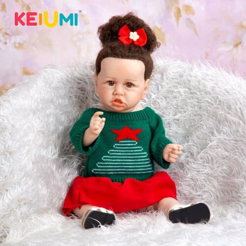 KEIUMI 19 Inch Cute Full Silicone Reborn Baby Doll Red Five-pointed Star Green Sweater Excellent Quality Alive Reborn