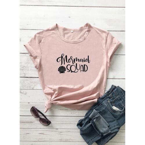 Mermaid Squad with Seashell Printed New Arrival Womens Funny Casual 100%Cotton T-shirt Bachelorette Party Shirts Bride Tees